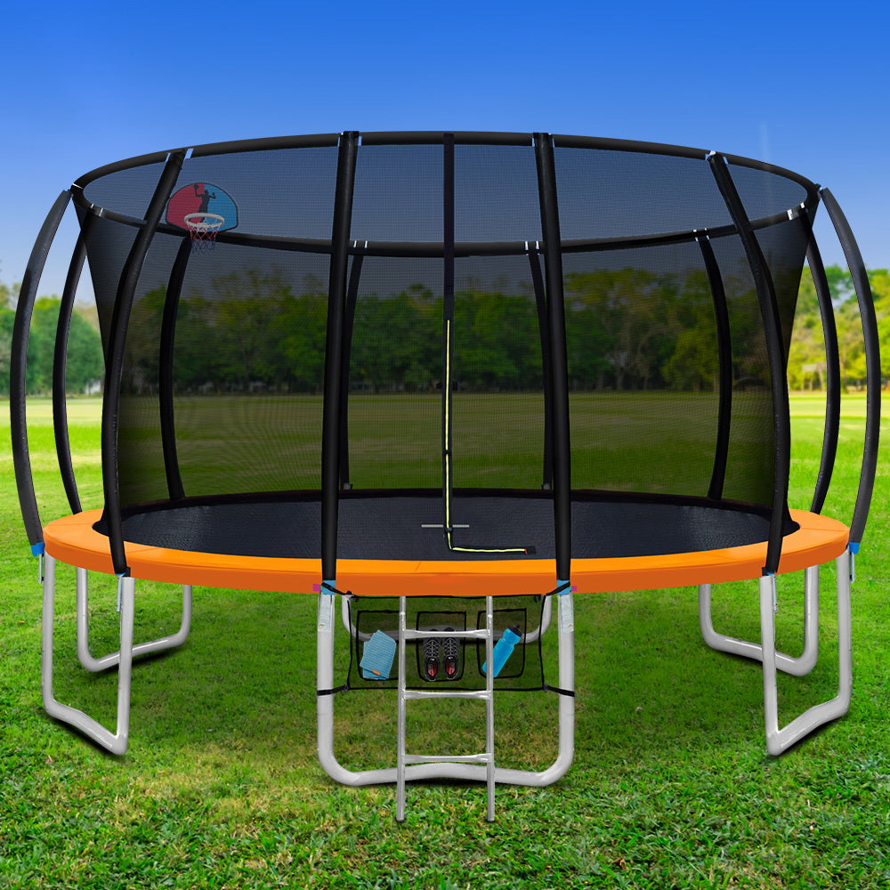 16FT Trampoline Round Trampolines With Basketball Hoop Kids Present Gift Enclosure Safety Net Pad Outdoor Orange freeshipping - Awezingly