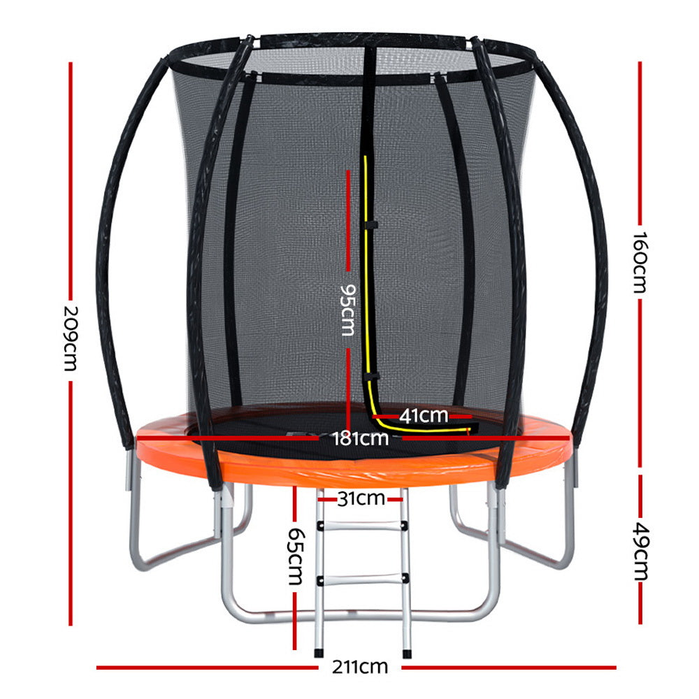 Everfit Trampoline 6FT Kids Trampolines Cover Safety Net Pad Gift Orange