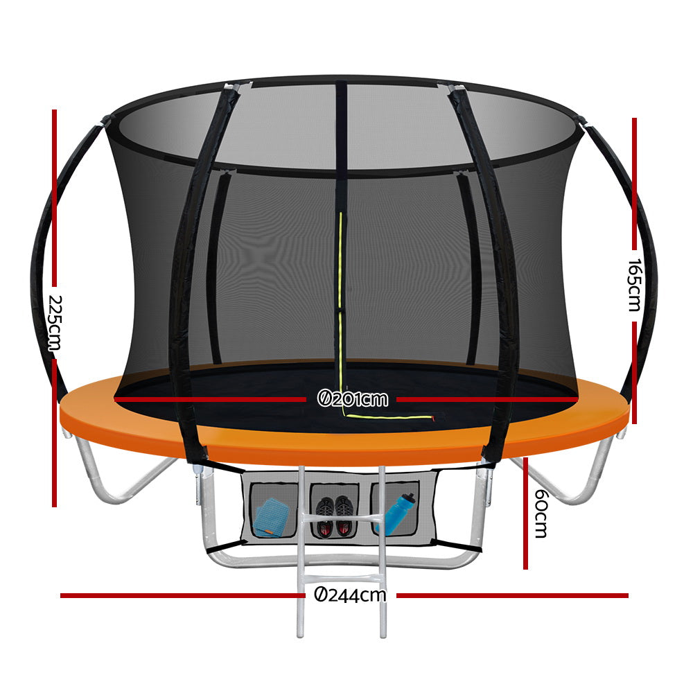 8FT Trampoline Round Trampolines Kids Present Gift Enclosure Safety Net Pad Outdoor Orange freeshipping - Awezingly