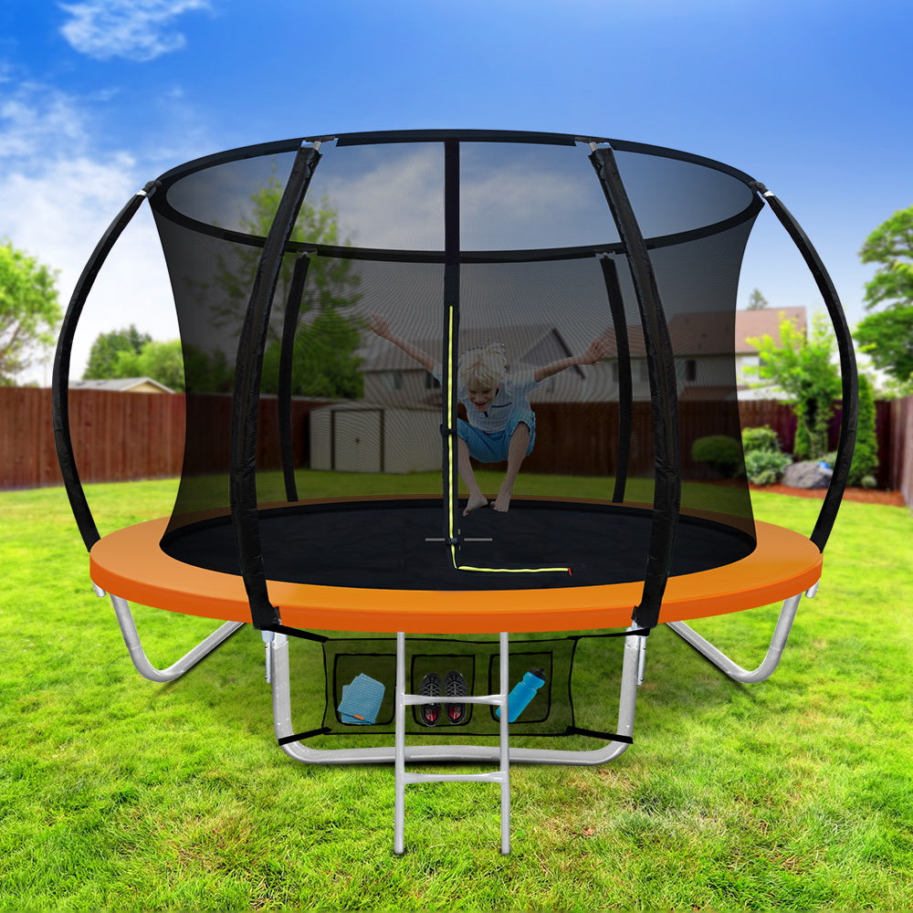 8FT Trampoline Round Trampolines Kids Present Gift Enclosure Safety Net Pad Outdoor Orange freeshipping - Awezingly