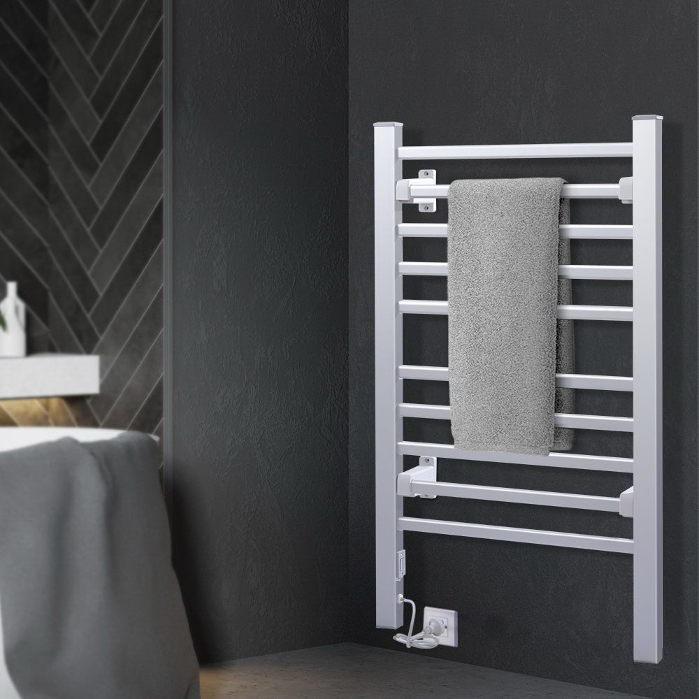 Devanti Heated Towel Rail Rack Bathroom Aluminum Electric Rails Warmer Clothes 10 Rungs freeshipping - Awezingly