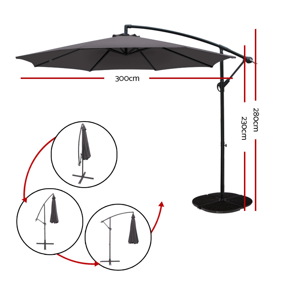 Instahut 3M Outdoor Furniture Garden Umbrella Charcoal freeshipping - Awezingly