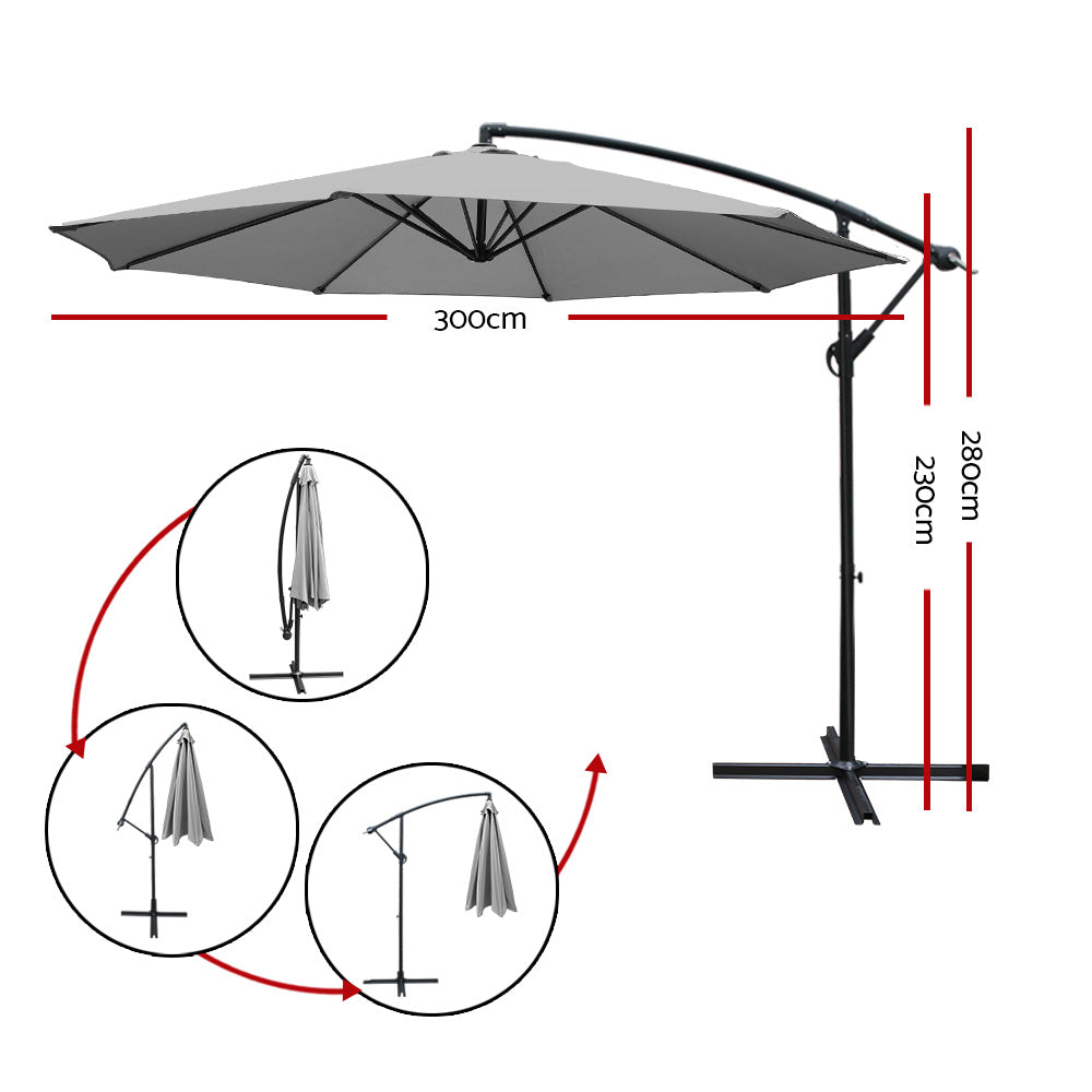 Instahut 3M Outdoor Furniture Garden Umbrella Grey freeshipping - Awezingly