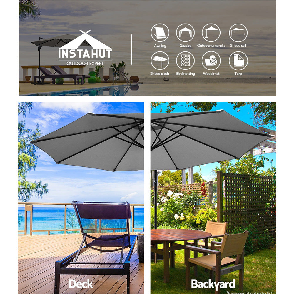 Instahut 3M Outdoor Furniture Garden Umbrella Grey freeshipping - Awezingly