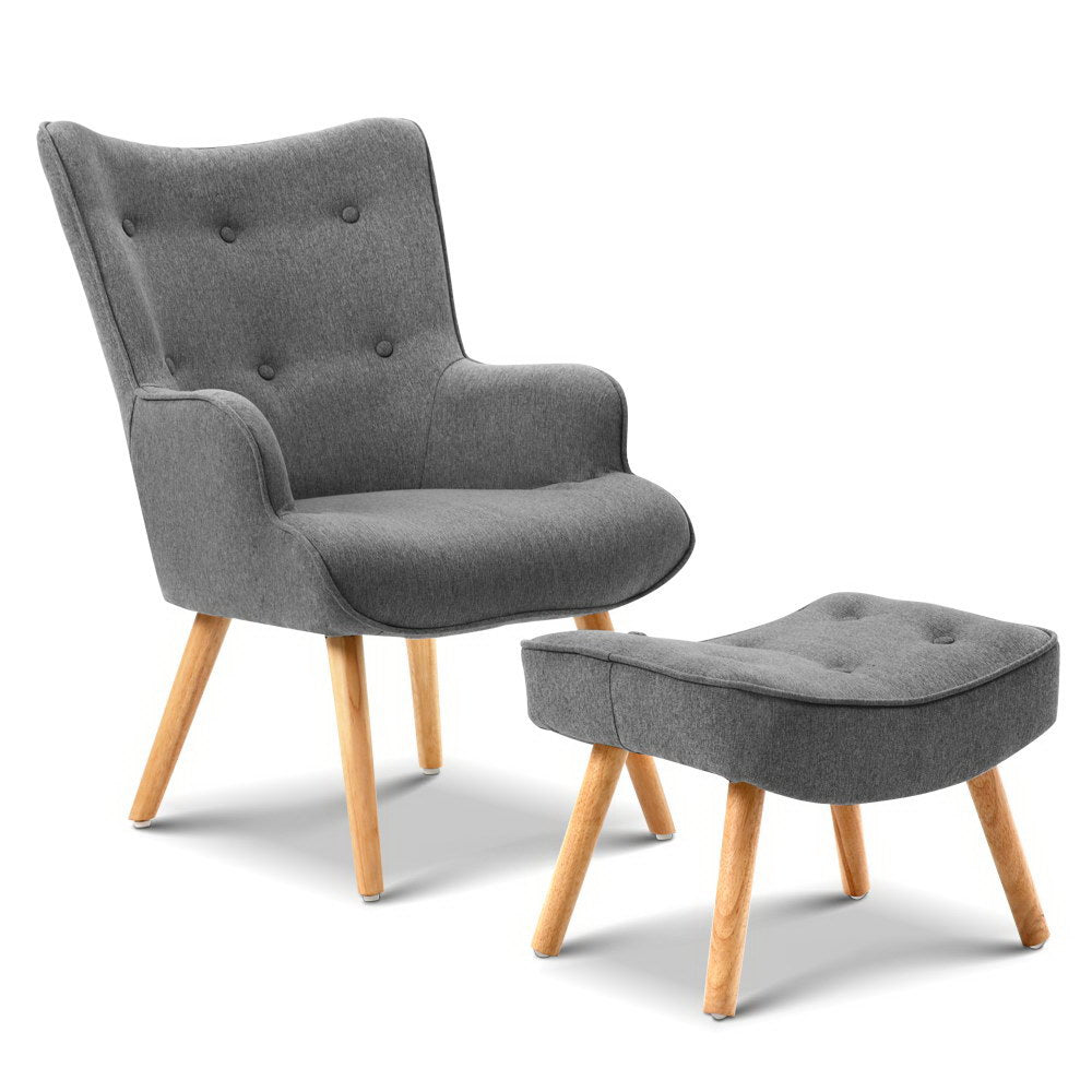 Artiss Armchair and Ottoman - Grey freeshipping - Awezingly