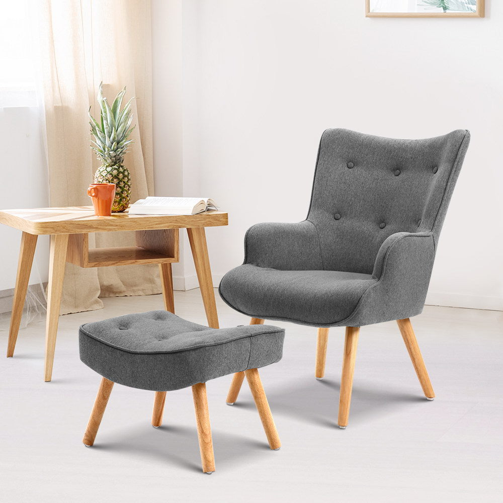 Artiss Armchair and Ottoman - Grey freeshipping - Awezingly