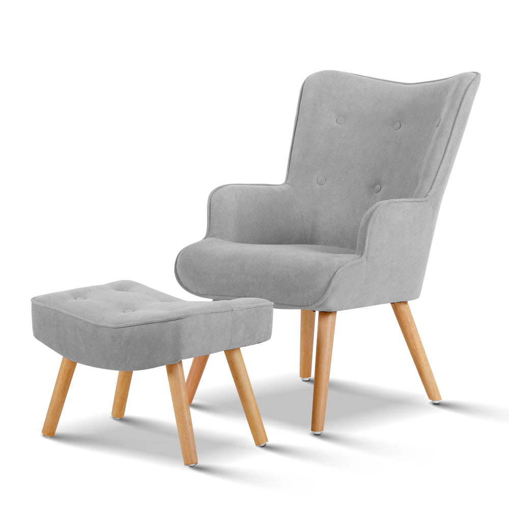 Artiss Armchair and Ottoman - Light Grey freeshipping - Awezingly