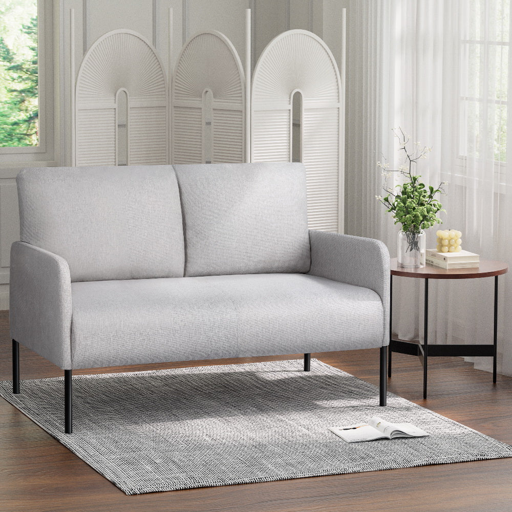 Artiss Armchair 2-Seater Sofa Accent Chair Loveseat Grey Linen Fabric Metal Leg