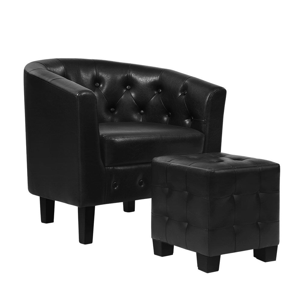 Artiss Armchair Ottoman Tub Accent Chairs PU Leather Black freeshipping - Awezingly