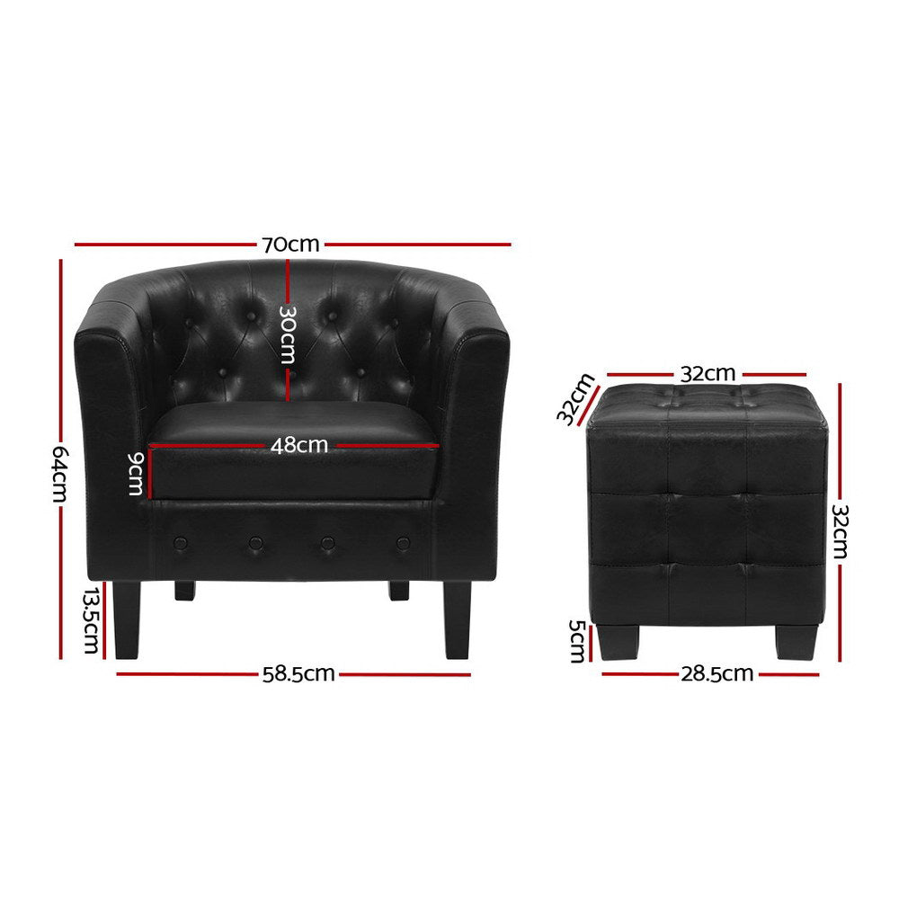 Artiss Armchair Ottoman Tub Accent Chairs PU Leather Black freeshipping - Awezingly