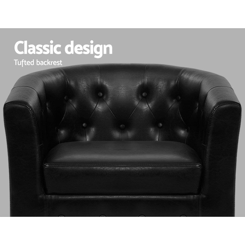 Artiss Armchair Ottoman Tub Accent Chairs PU Leather Black freeshipping - Awezingly