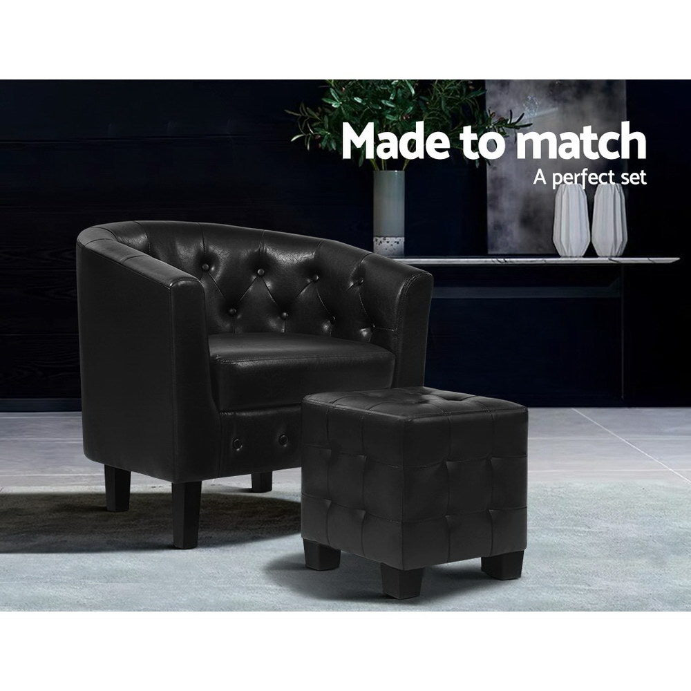 Artiss Armchair Ottoman Tub Accent Chairs PU Leather Black freeshipping - Awezingly