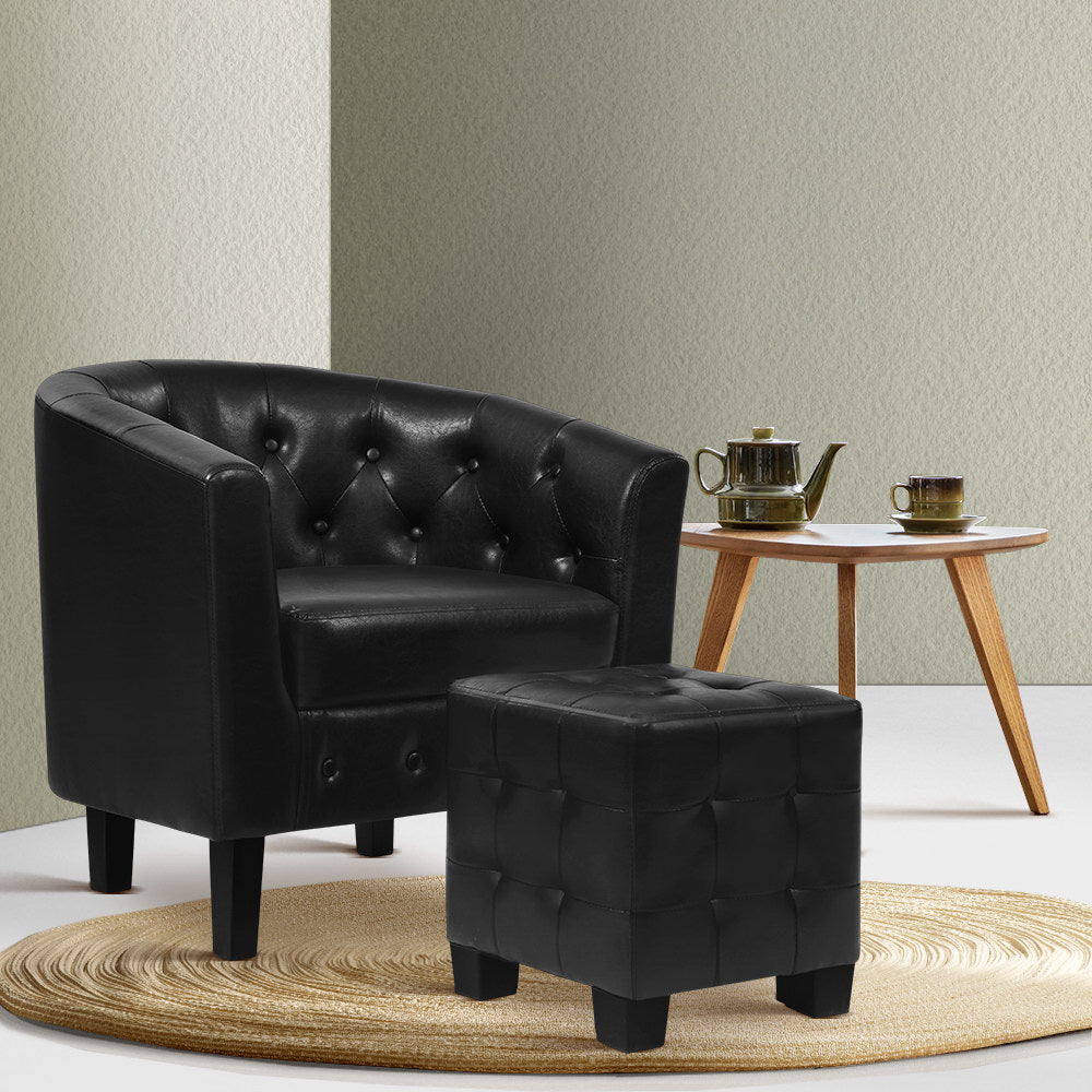 Artiss Armchair Ottoman Tub Accent Chairs PU Leather Black freeshipping - Awezingly