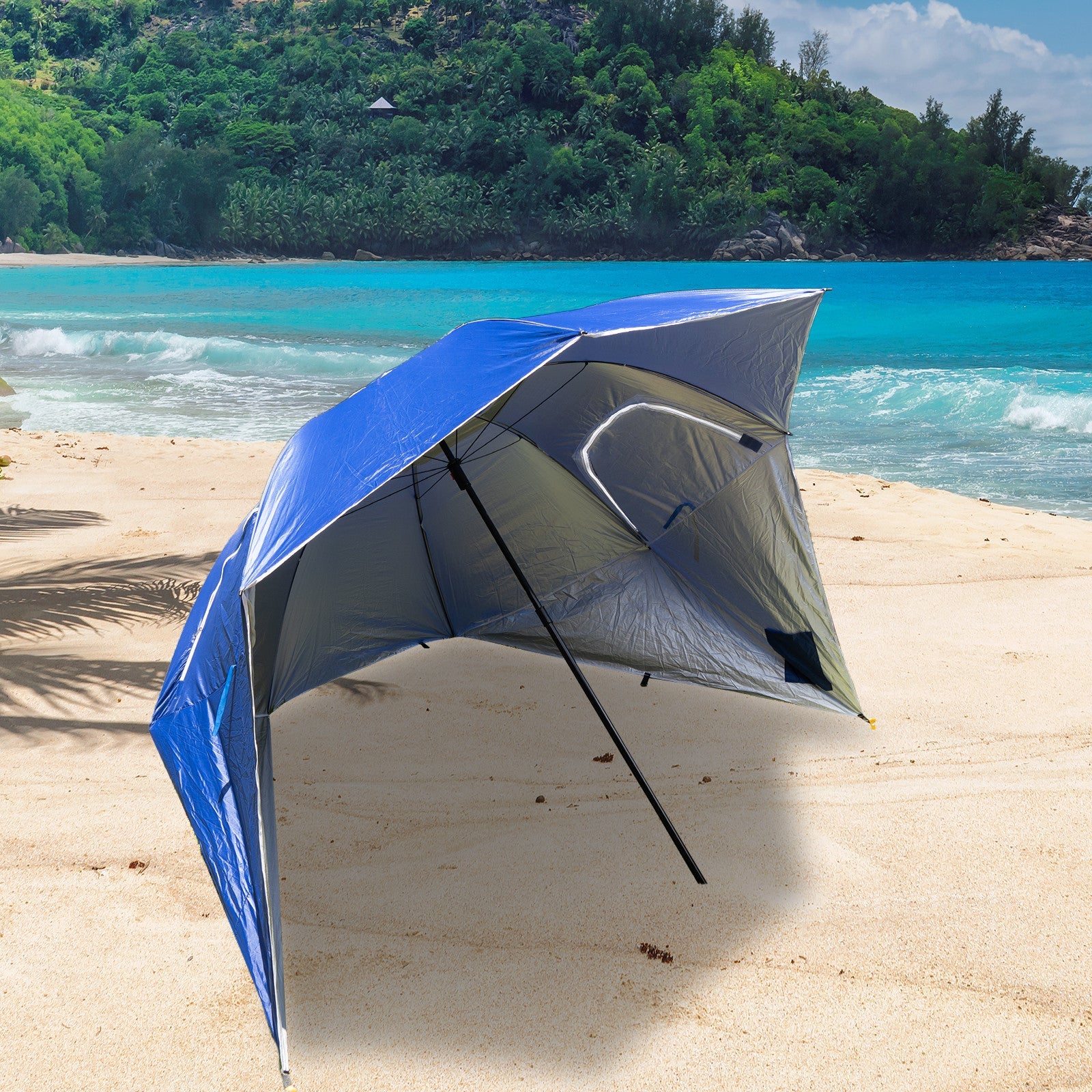 Havana Outdoors Beach Umbrella 2.4M Outdoor Garden Beach Portable Shade Shelter - Blue