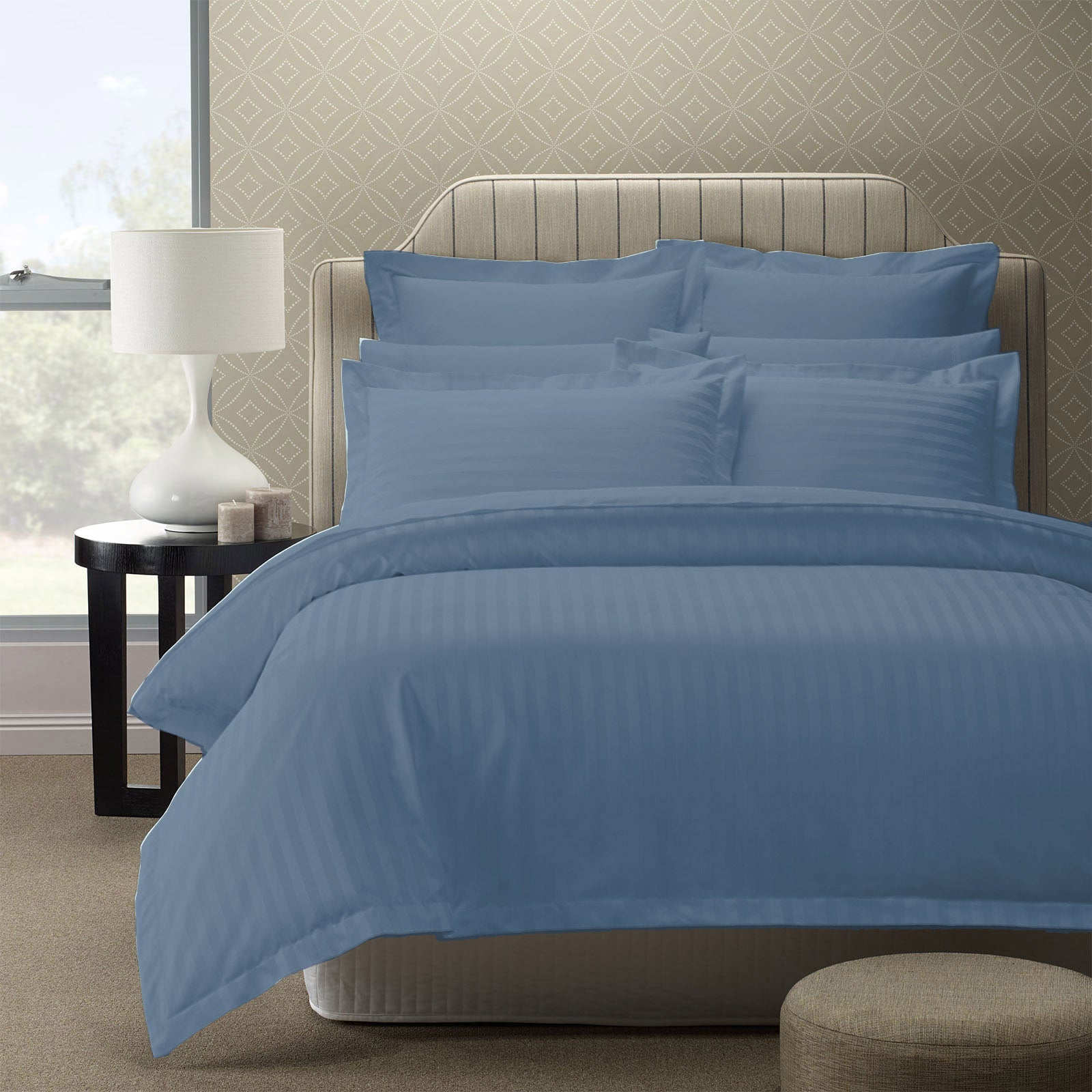 Royal Comfort 1200TC Quilt Cover Set Damask Cotton Blend Luxury Sateen Bedding King Blue Fog freeshipping - Awezingly