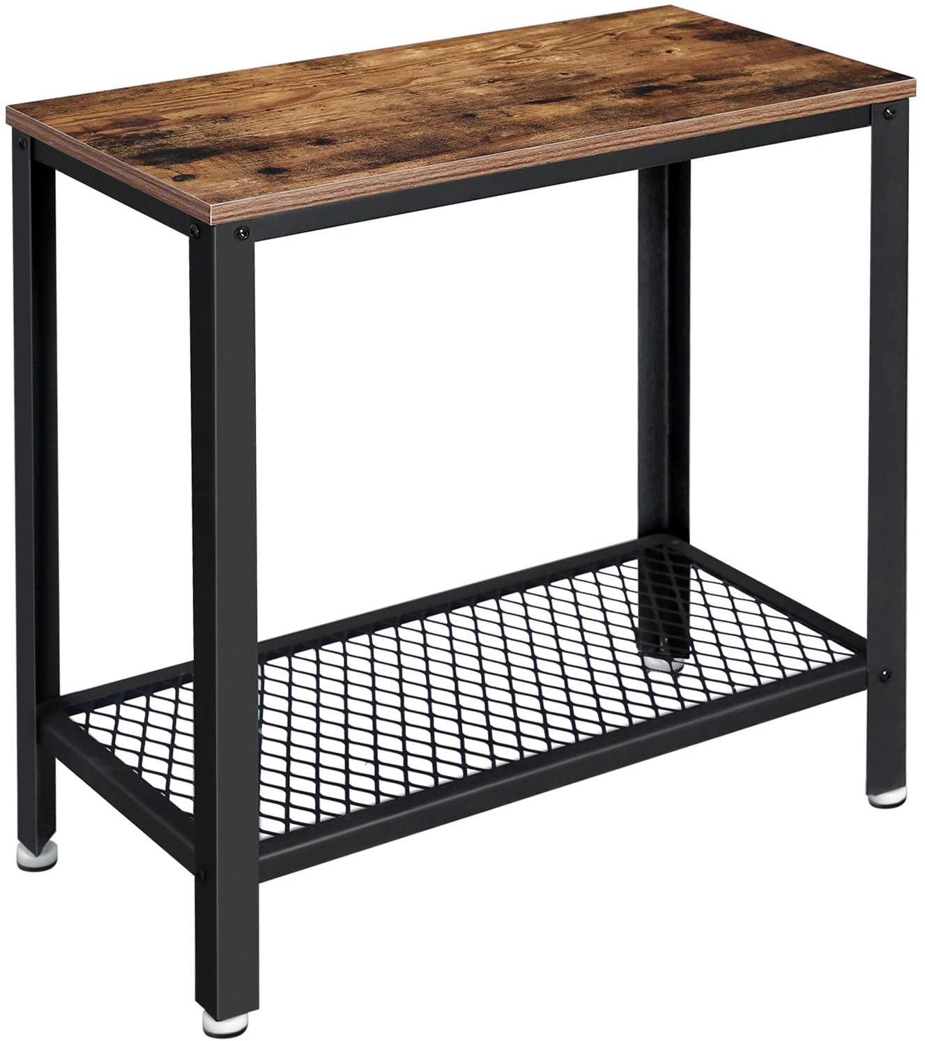 Industrial Side Table 2-Tier With Mesh and Metal Frame Rustic Brown