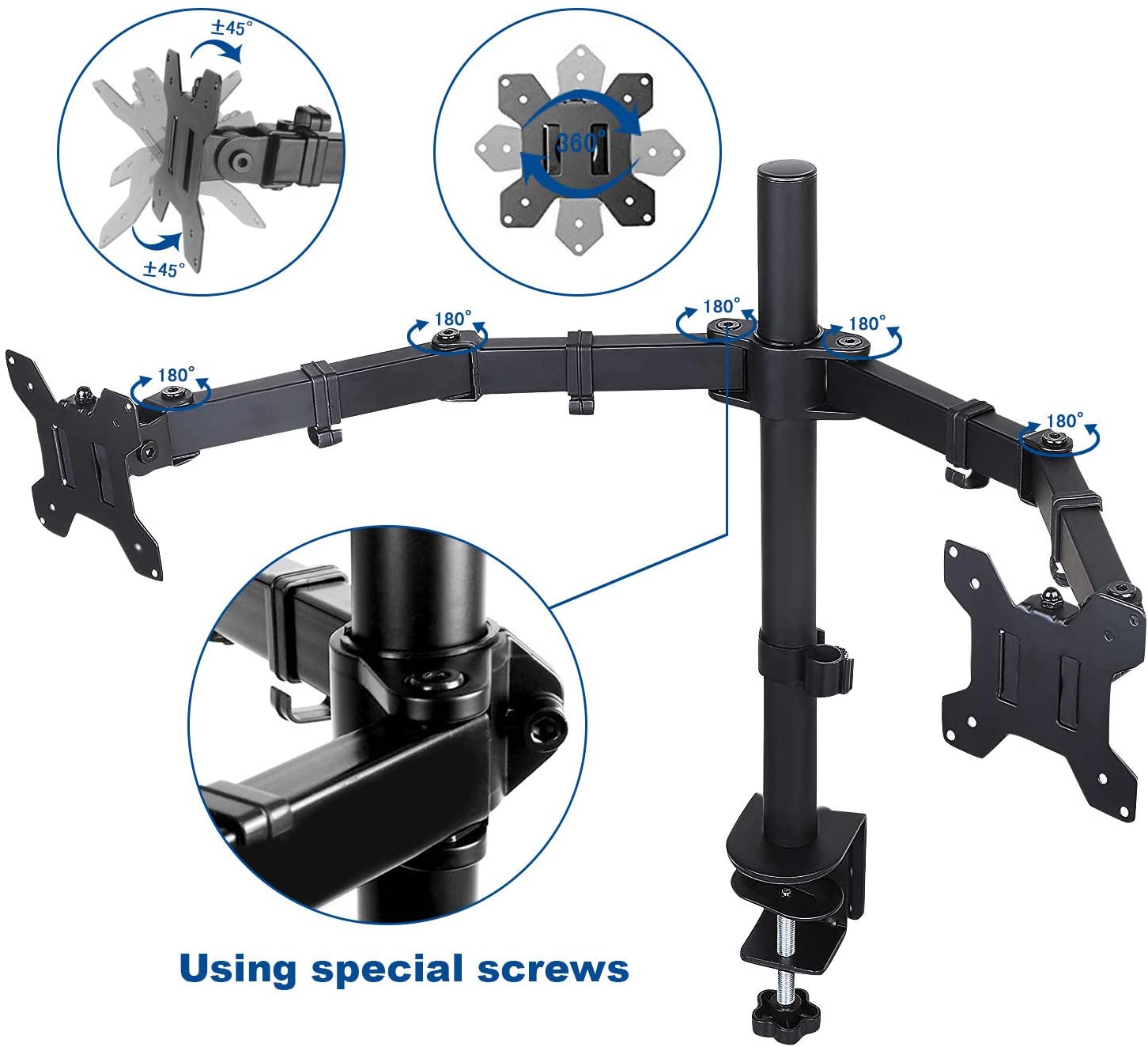 360 Degree Rotation Dual LCD LED Monitor Desk Mount Stand Fits 2 Screens Up to 27