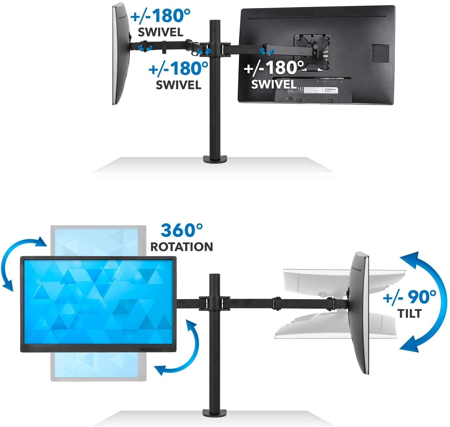 360 Degree Rotation Dual LCD LED Monitor Desk Mount Stand Fits 2 Screens Up to 27