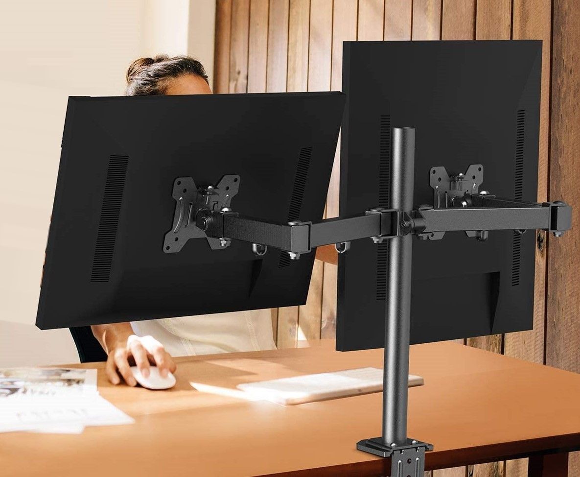 360 Degree Rotation Dual LCD LED Monitor Desk Mount Stand Fits 2 Screens Up to 27