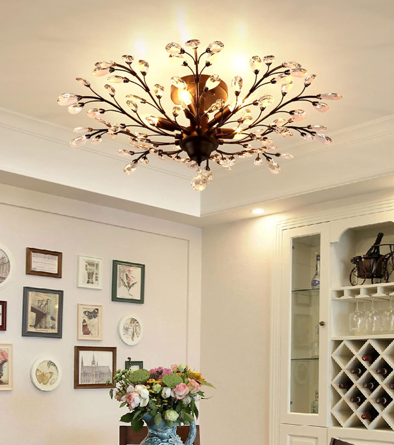 Crystal Ceiling Light Vintage Chandelier, 5 Lights