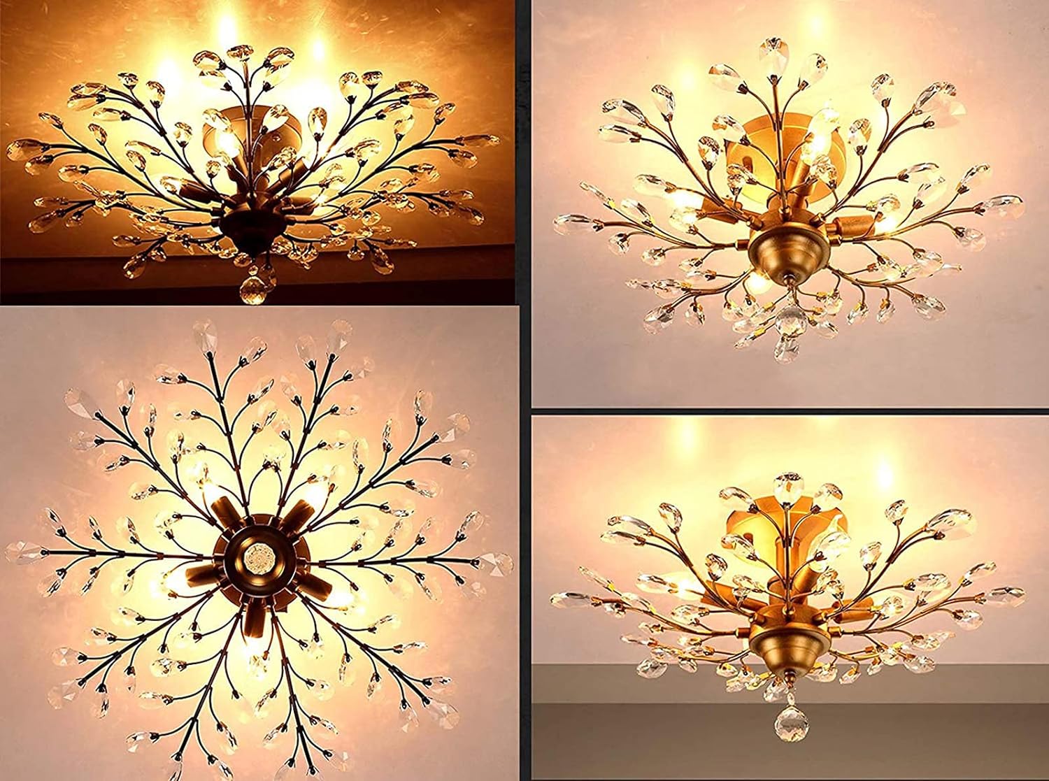 Crystal Chandelier Vintage, 5 Lights, Gold