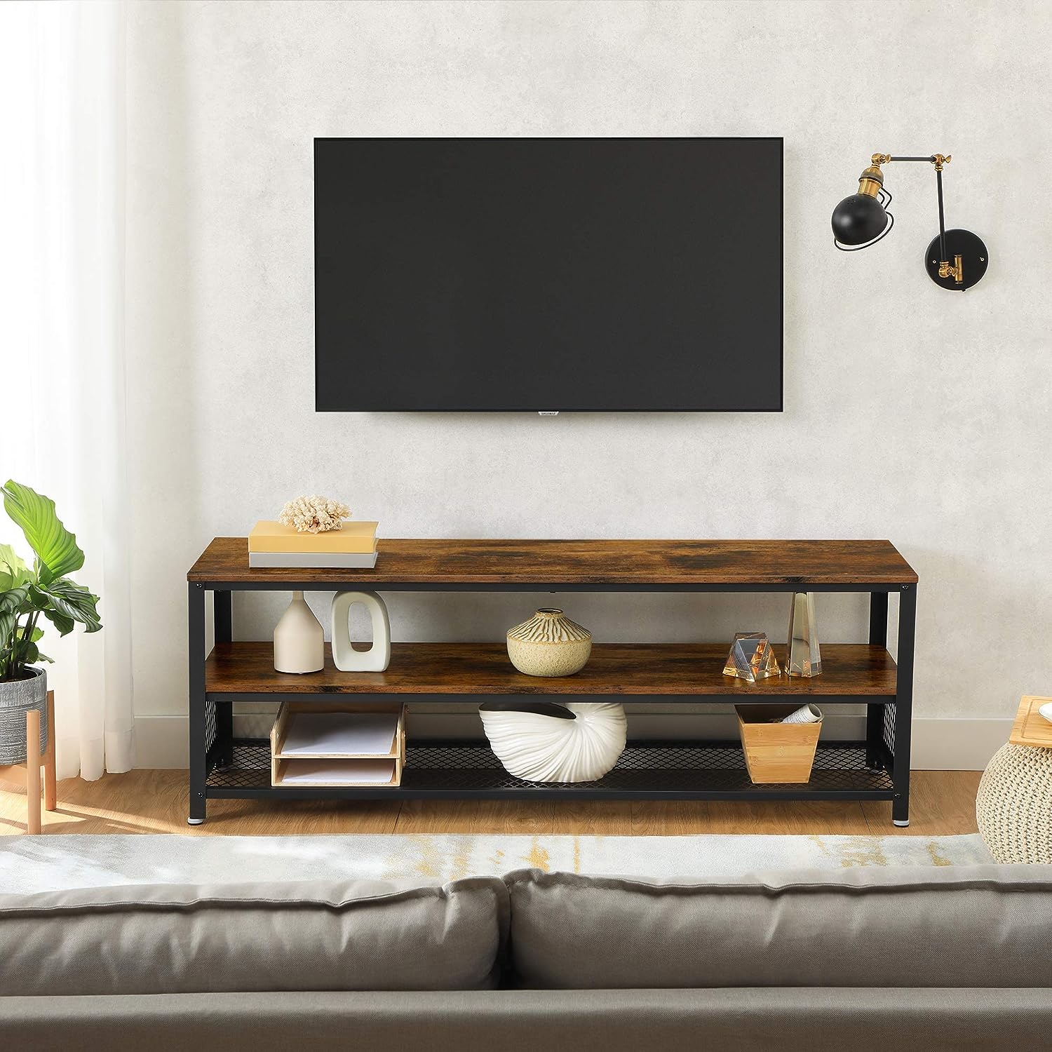 Industrial TV Stand 60 Inches, Rustic Brown