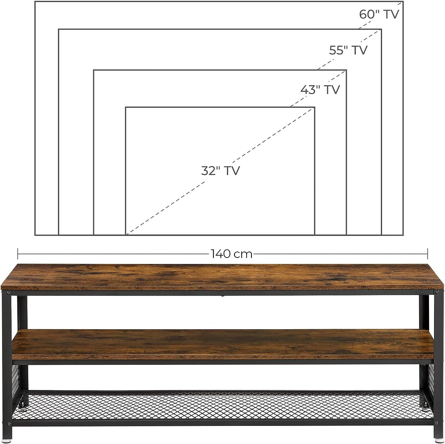 Industrial TV Stand 60 Inches, Rustic Brown