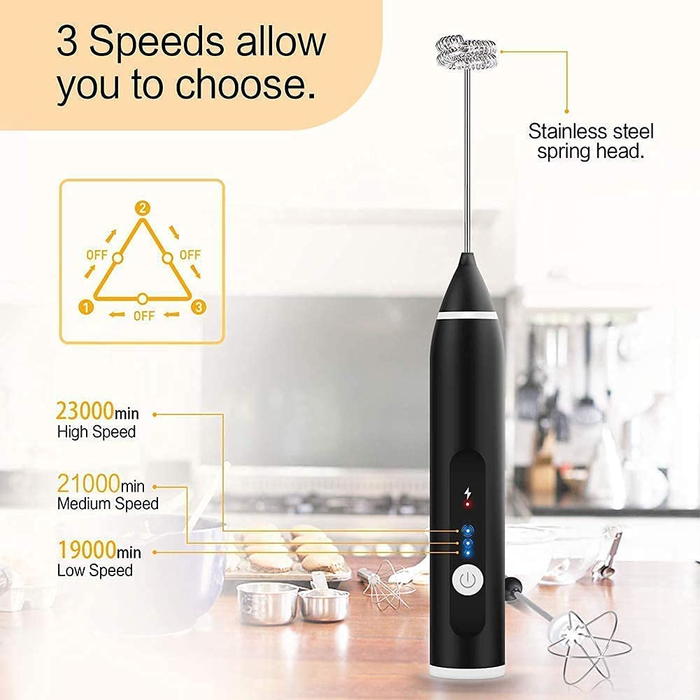 VIKUS Silver Rechargeable Electric Milk Frother Handheld (3 Speeds)