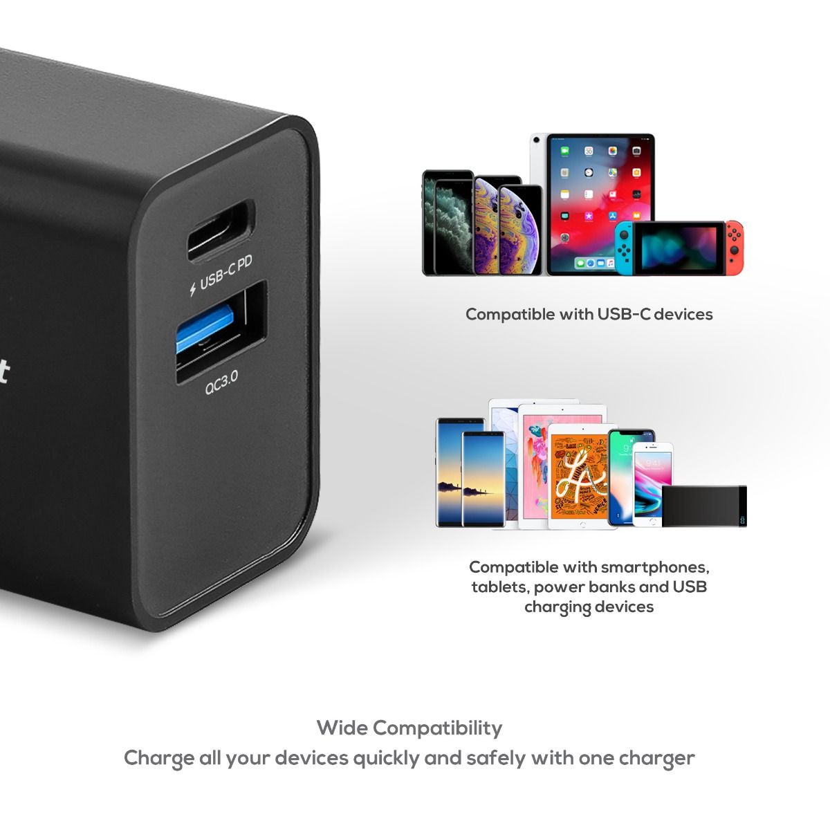 mbeat Gorilla Power 18W Dual Port USB-C PD & QC3.0 Charger