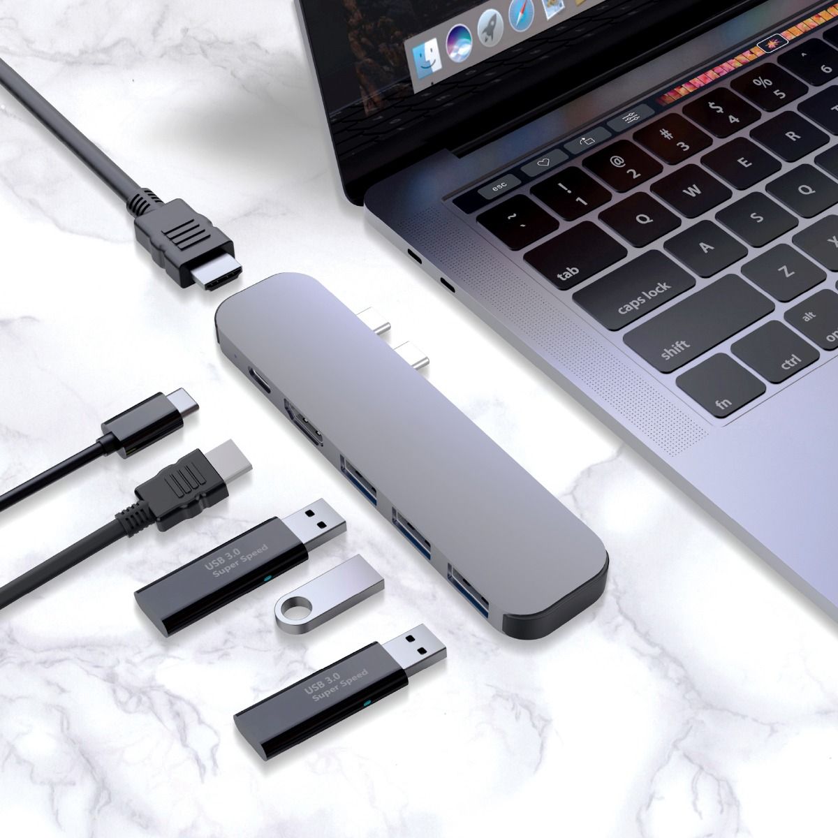 mbeat Elite Mini 6-In-1 Dual HDMI USB-C Hub for MacBook Pro