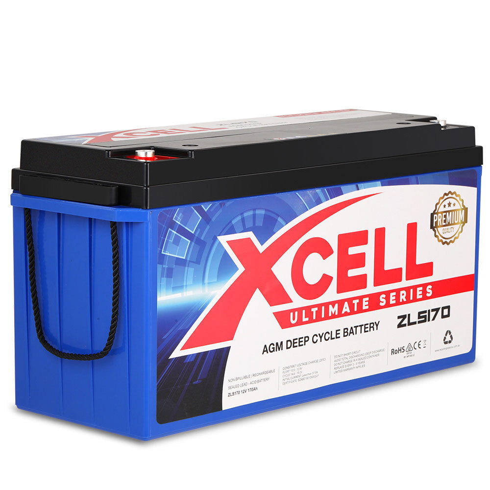 X-Cell 170Ah AGM Battery Deep Cycle 12v Marine Solar Camping Volt Glass 4WD SLA