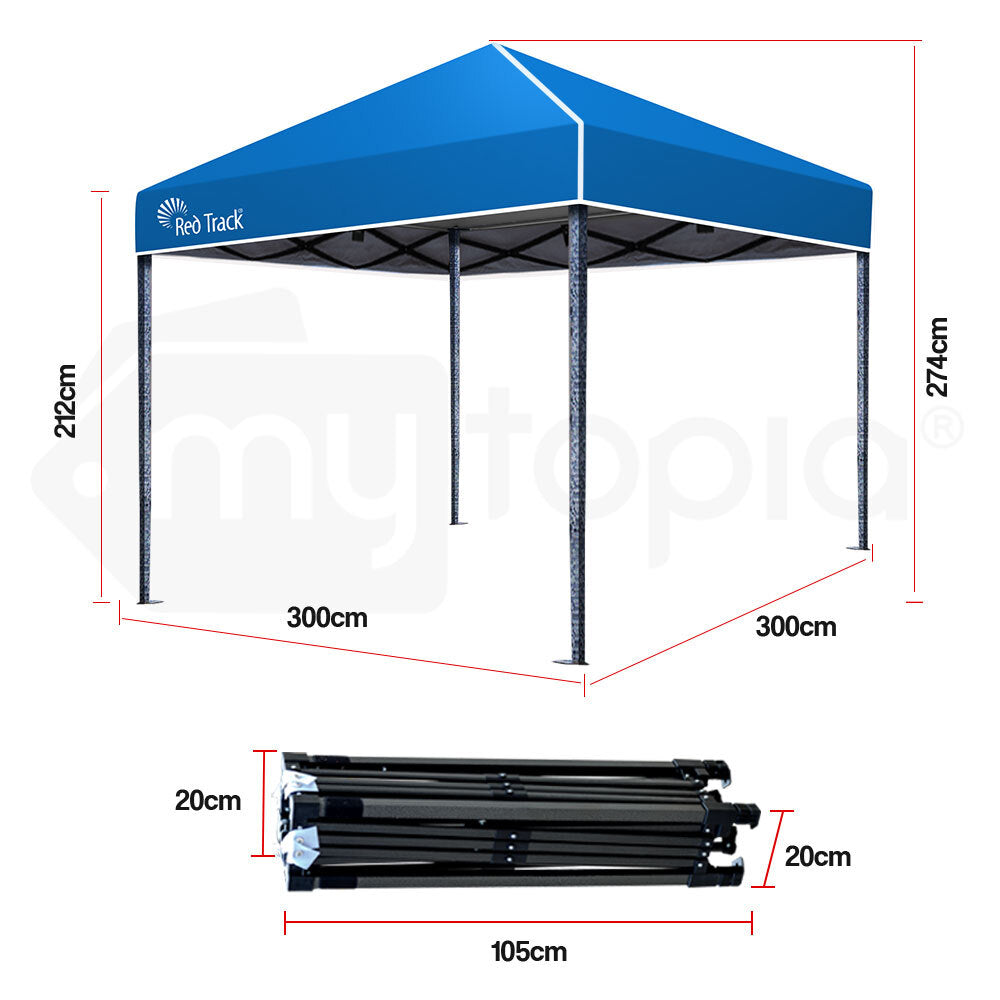 Red Track 3x3m Folding Blue Gazebo Shade Outdoor Pop-Up Blue Foldable Marquee