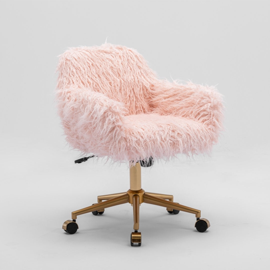 Fluffy Office Chair Faux Fur Modern Swivel Desk Chair for Women And Girls-Pink