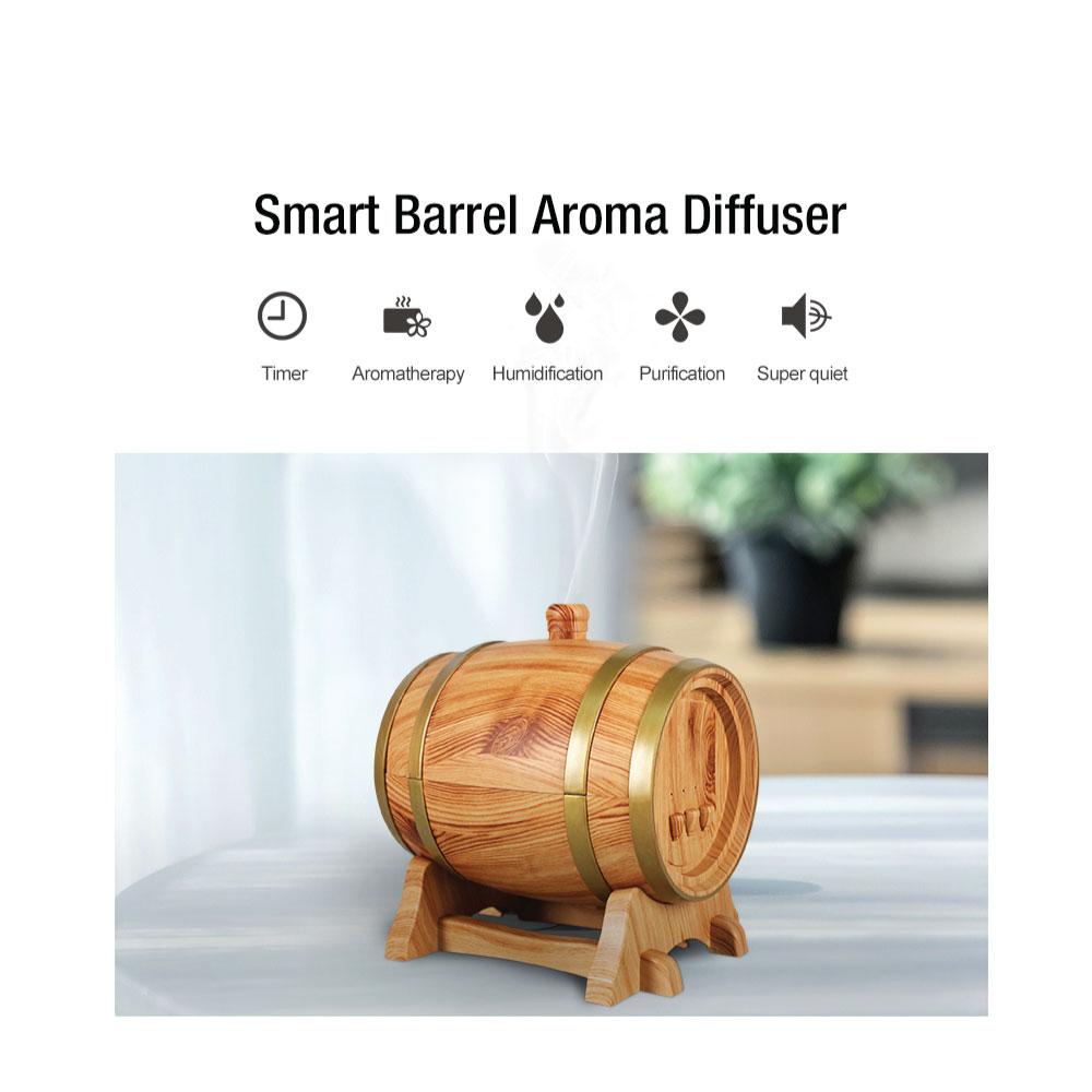 Essential Oil Aroma Diffuser - 350ml Barrel Wood Ultrasonic Air Mist Humidifier