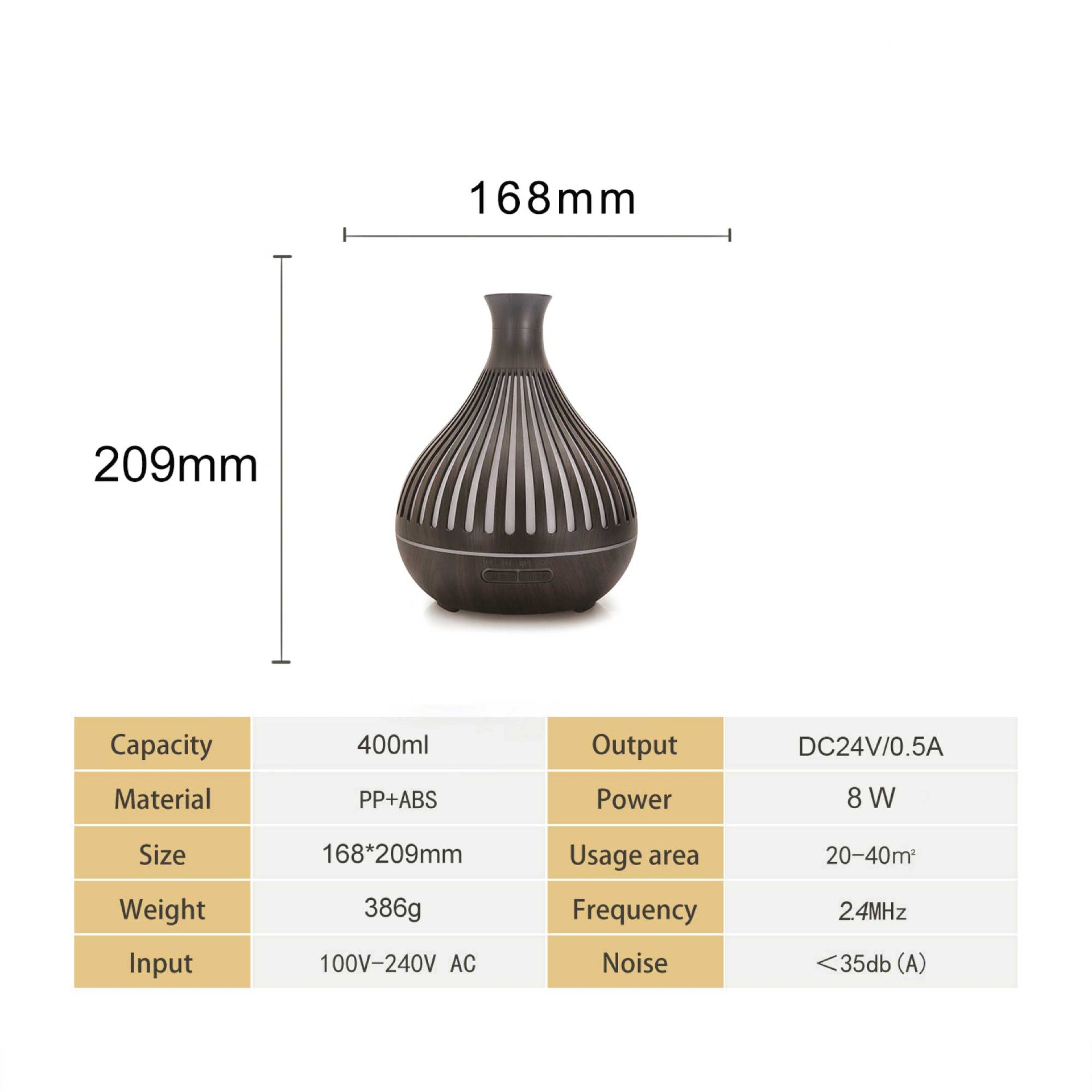 Essential Oil Aroma Diffuser - 400ml Remote Dark Wood Ultrasonic Mist Humidifier