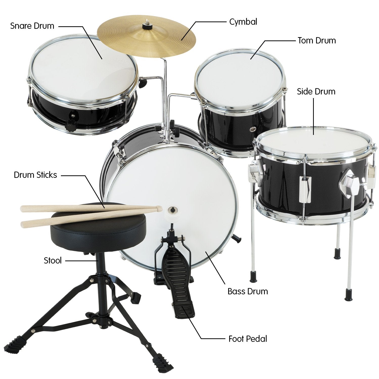 Karrera Children's 4pc Drum Kit - Black