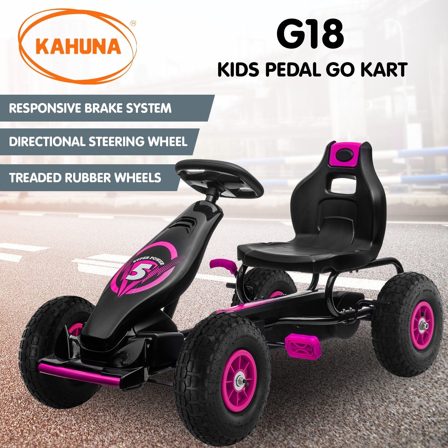 Kahuna G18 Kids Ride On Pedal Go Kart - Rose Pink