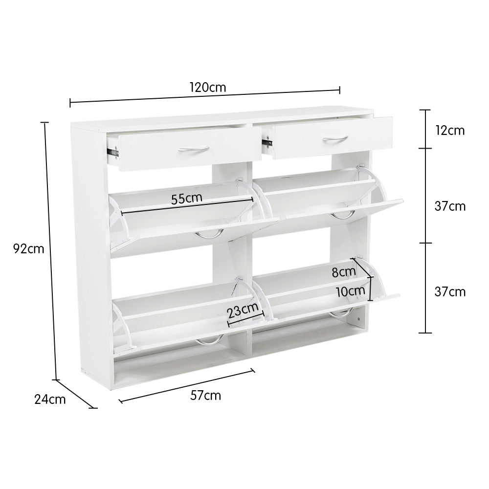 Sarantino 24 Pairs Shoe Cabinet Rack Storage Cupboard Organiser Shelf White Drawers Chest