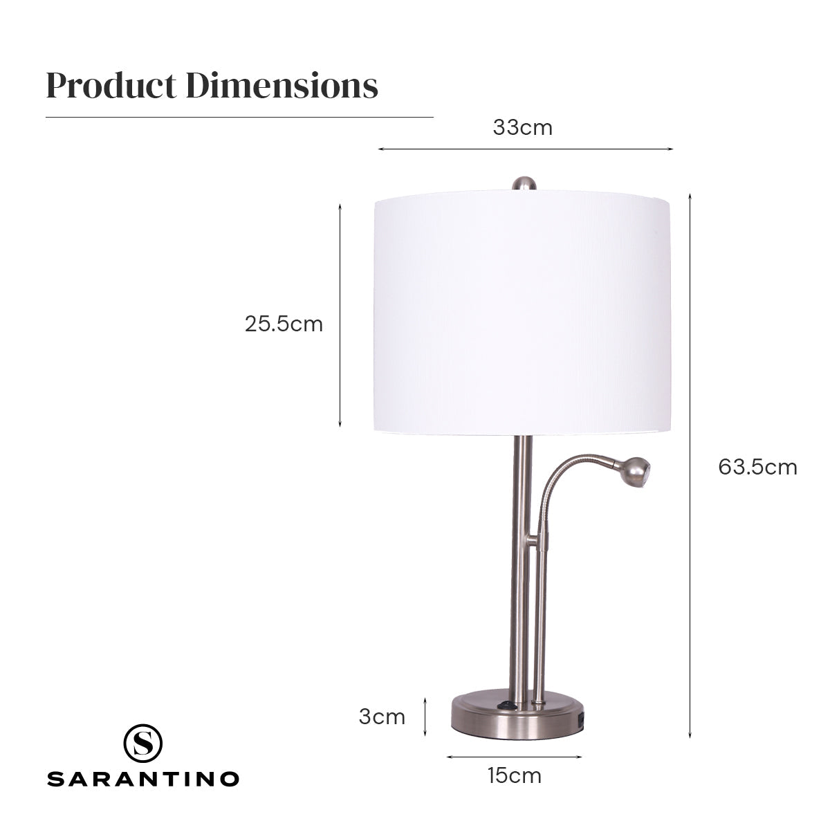 Sarantino 2-in-1 Table Lamp with LED Reading Light