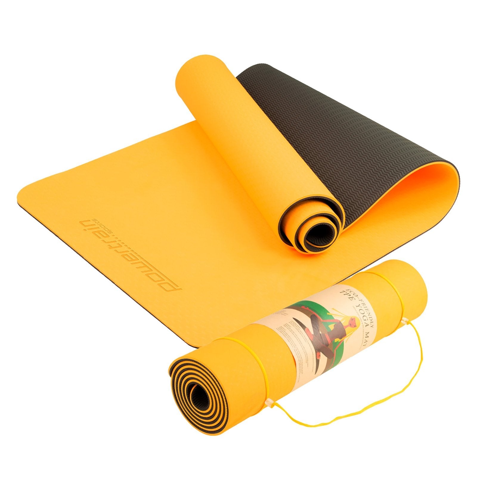 Powertrain Eco-friendly Dual Layer 8mm Yoga Mat | Orange | Non-slip Surface And Carry Strap For Ultimate Comfort And Portability