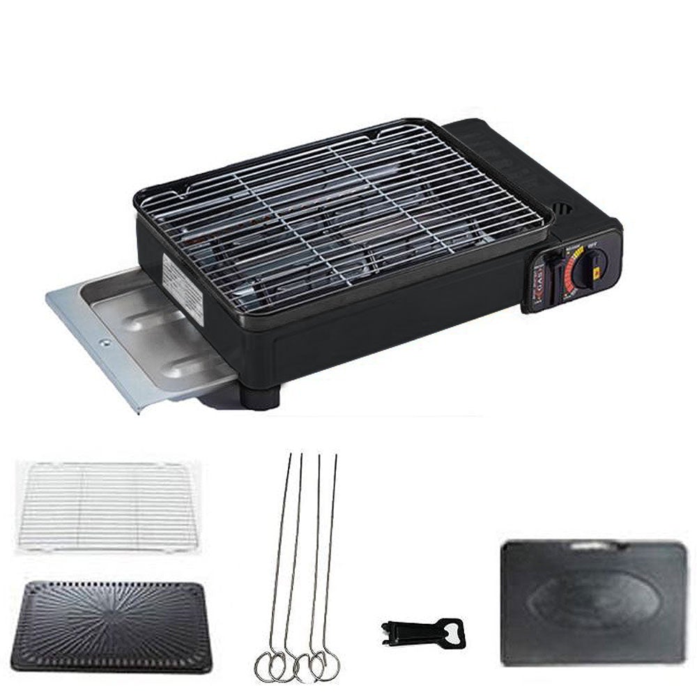 Portable Gas Stove Burner Butane BBQ Camping Gas Cooker With Non Stick Plate Black without Fish Pan and Lid