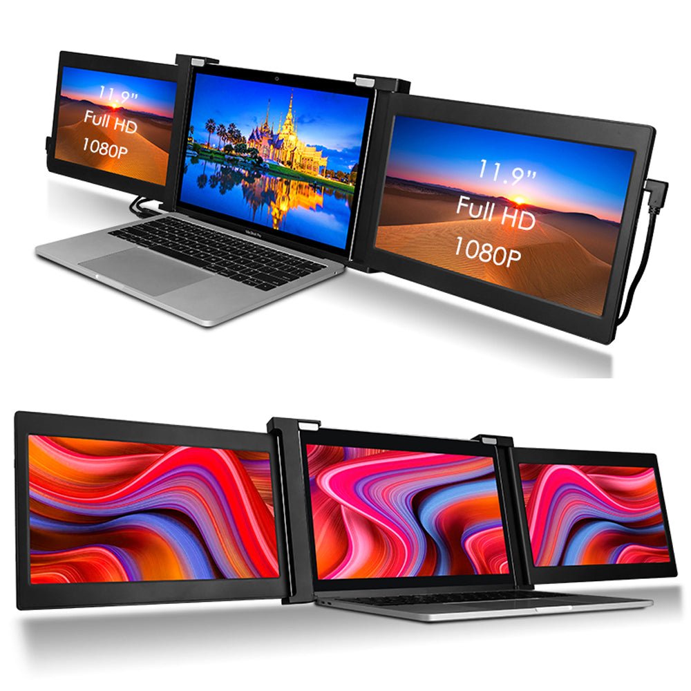 Dual Portable Triple Fold 1080P IPS FHD Monitor Screen Extender For Laptop 13.3