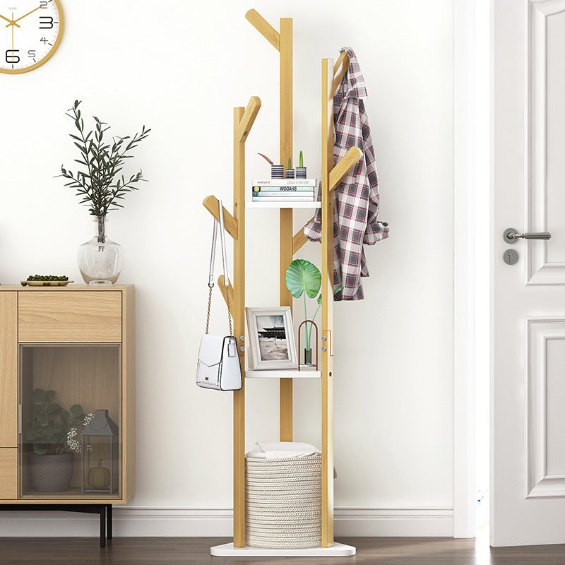 Hall Tree Garment Storage Holder Coat Rack Stand with 3 Shelves for Clothes Bag