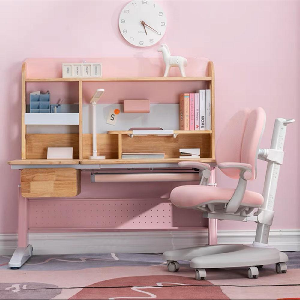 Solid Rubber Wood Height Adjustable Children Kids Ergonomic Pink Study Desk Chair 120cm AU