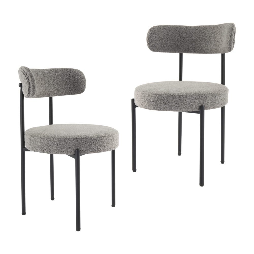 Plush Boucle Cushioned Elsa Dining Chairs in Slate Grey