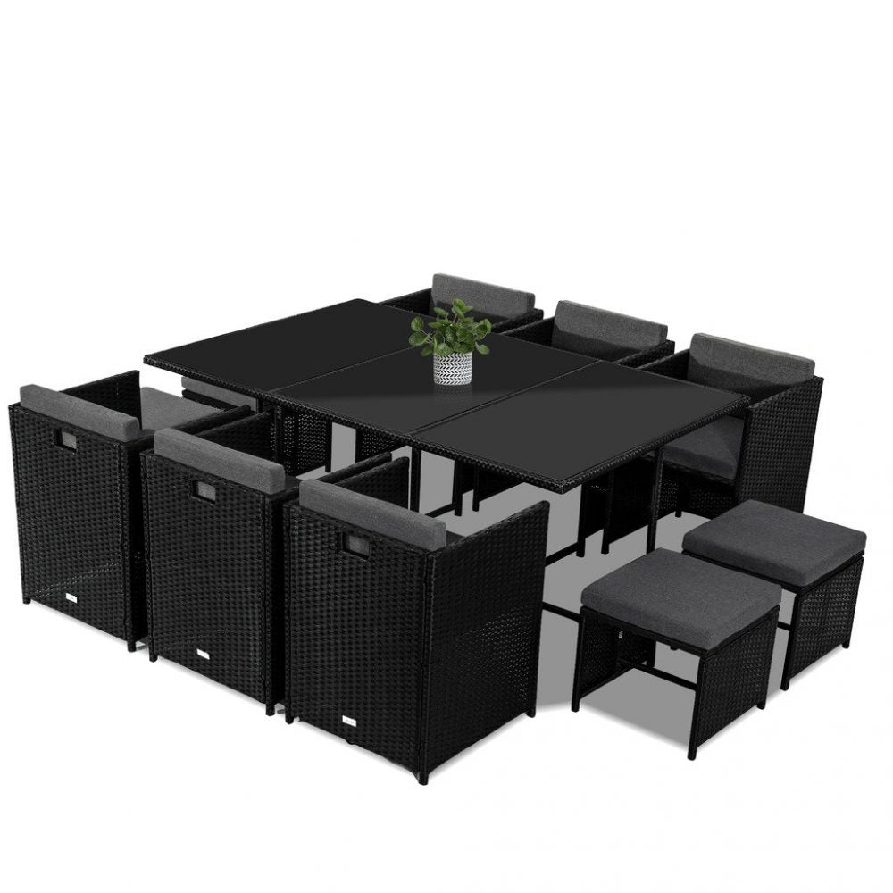 Bali 11 Piece Outdoor Dining Set - Black