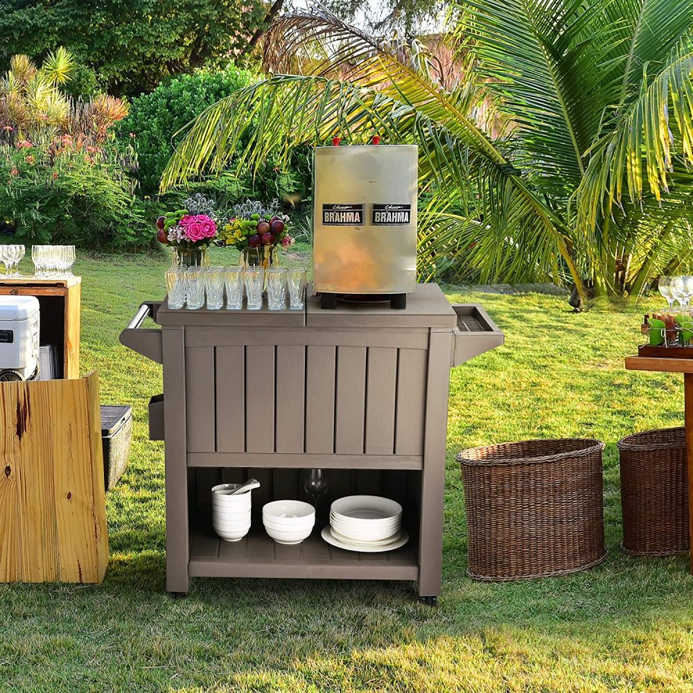 Garden Bar Serving Cart with Cooler (Taupe)