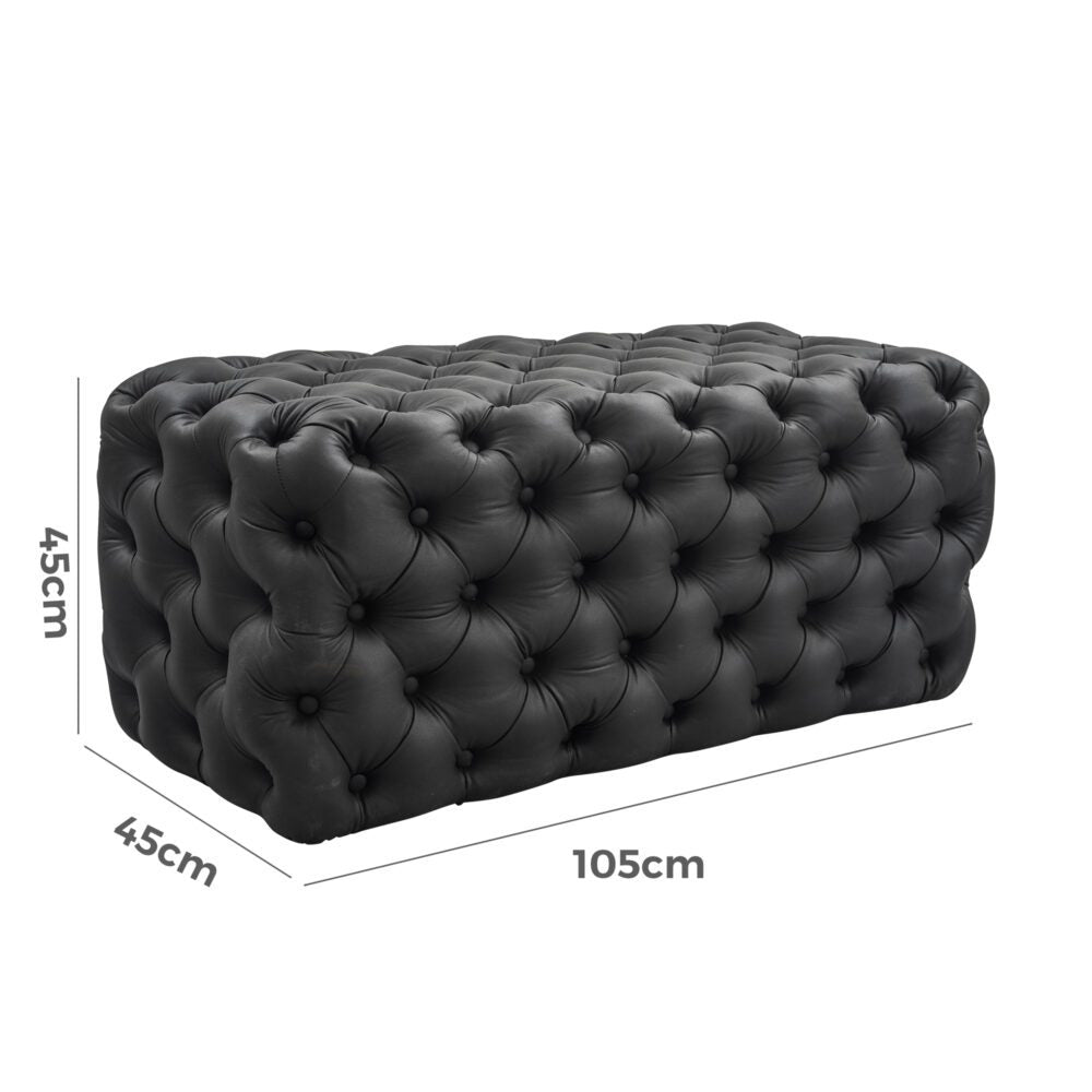 Black Leathaire Ottoman-Rectangular