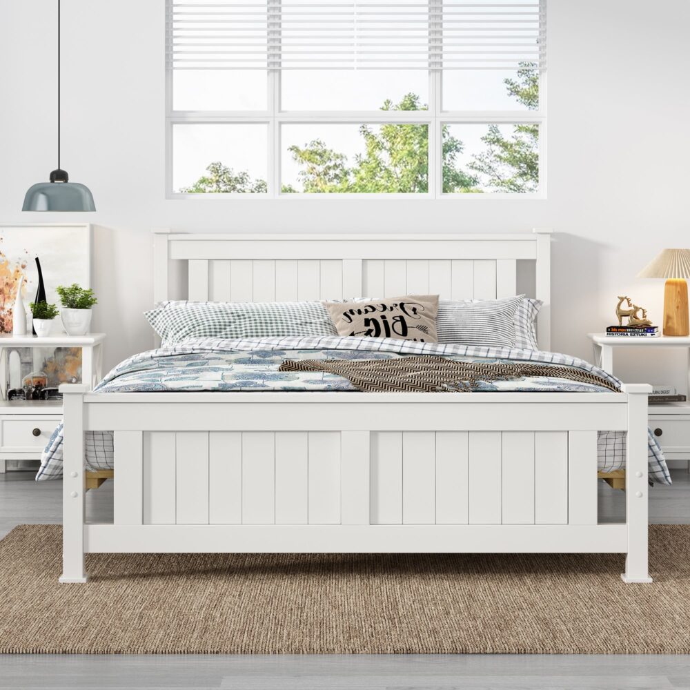 Double Solid Pine Timber Bed Frame – White