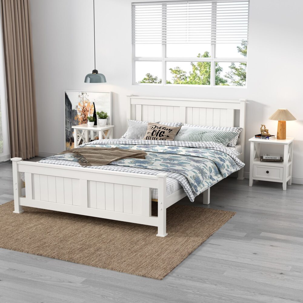 Double Solid Pine Timber Bed Frame – White